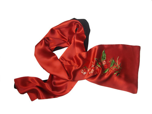 纯手工刺绣围巾-橘红色