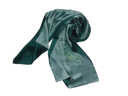 纯手工刺绣围巾-蓝绿色